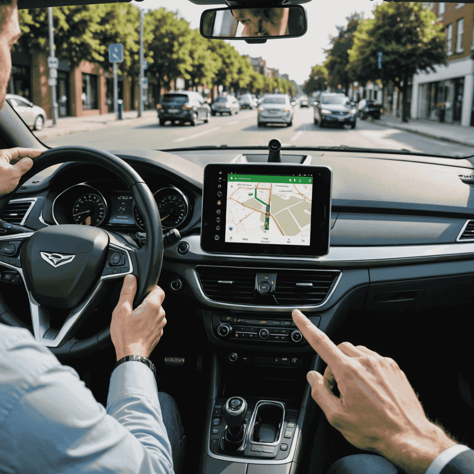 Een auto met een telematica-apparaat op het dashboard, dat gegevens verzendt naar een smartphone die een verzekeringsapp weergeeft